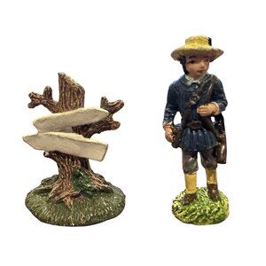 Vintage 98IRS China Lead Figure Boy Holding Rifle & Road Sign 1.25" Hand Painted